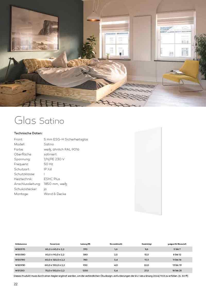 Infrarotheizung Glas Satino