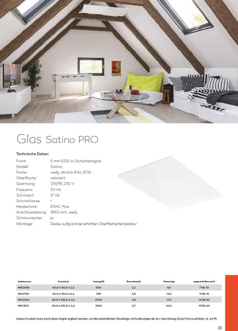 Infrarotheizung Glas Satino Pro