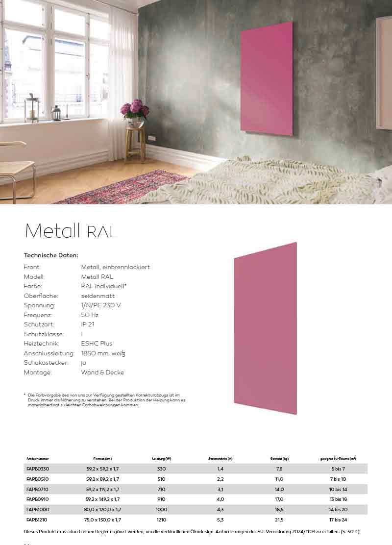 Infrarotheizung bunt Metall RAL