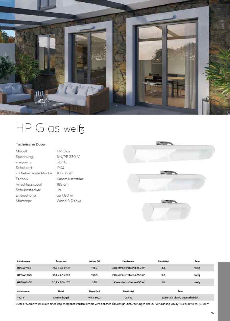 Welltherm Heizstrahler HP Glas weiss